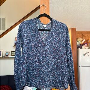 ecru Teal and Burgundy Floral Blouse